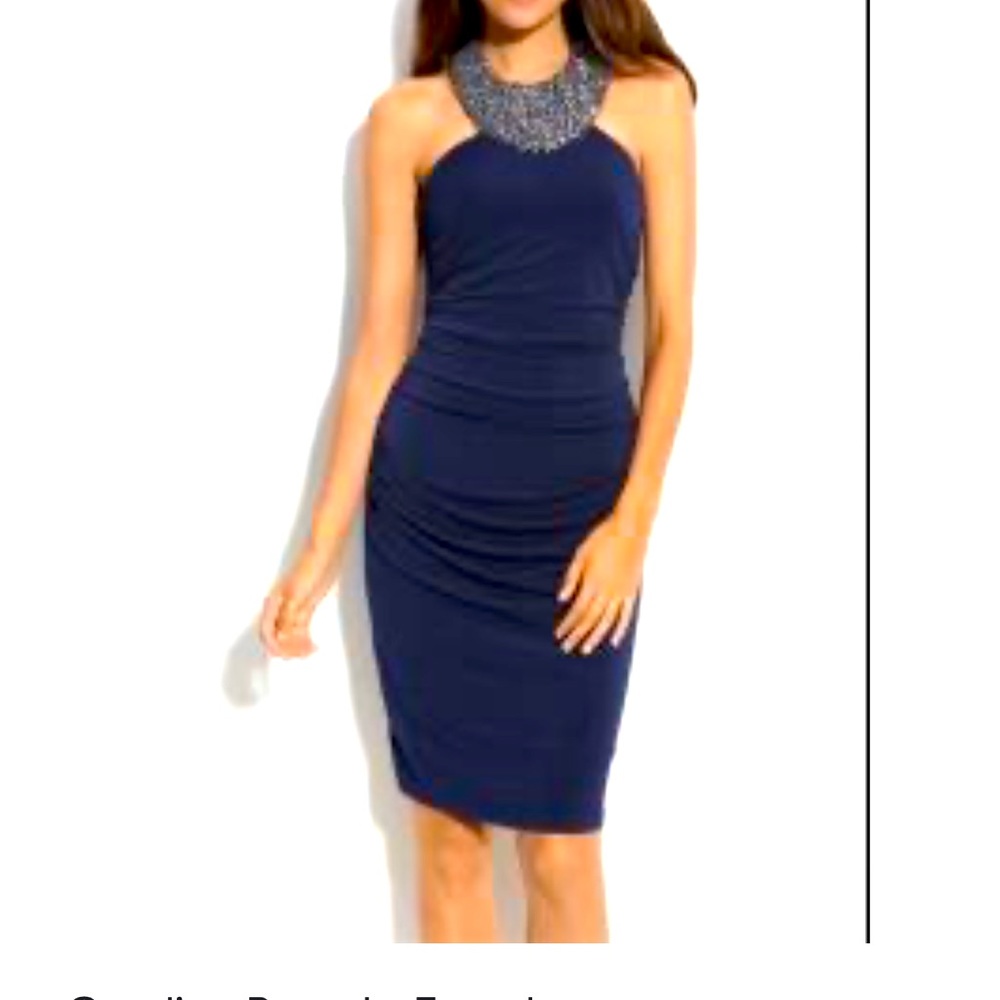 Prom Formal Dress Bodycon Blue Sequins Halter Dress Size 10